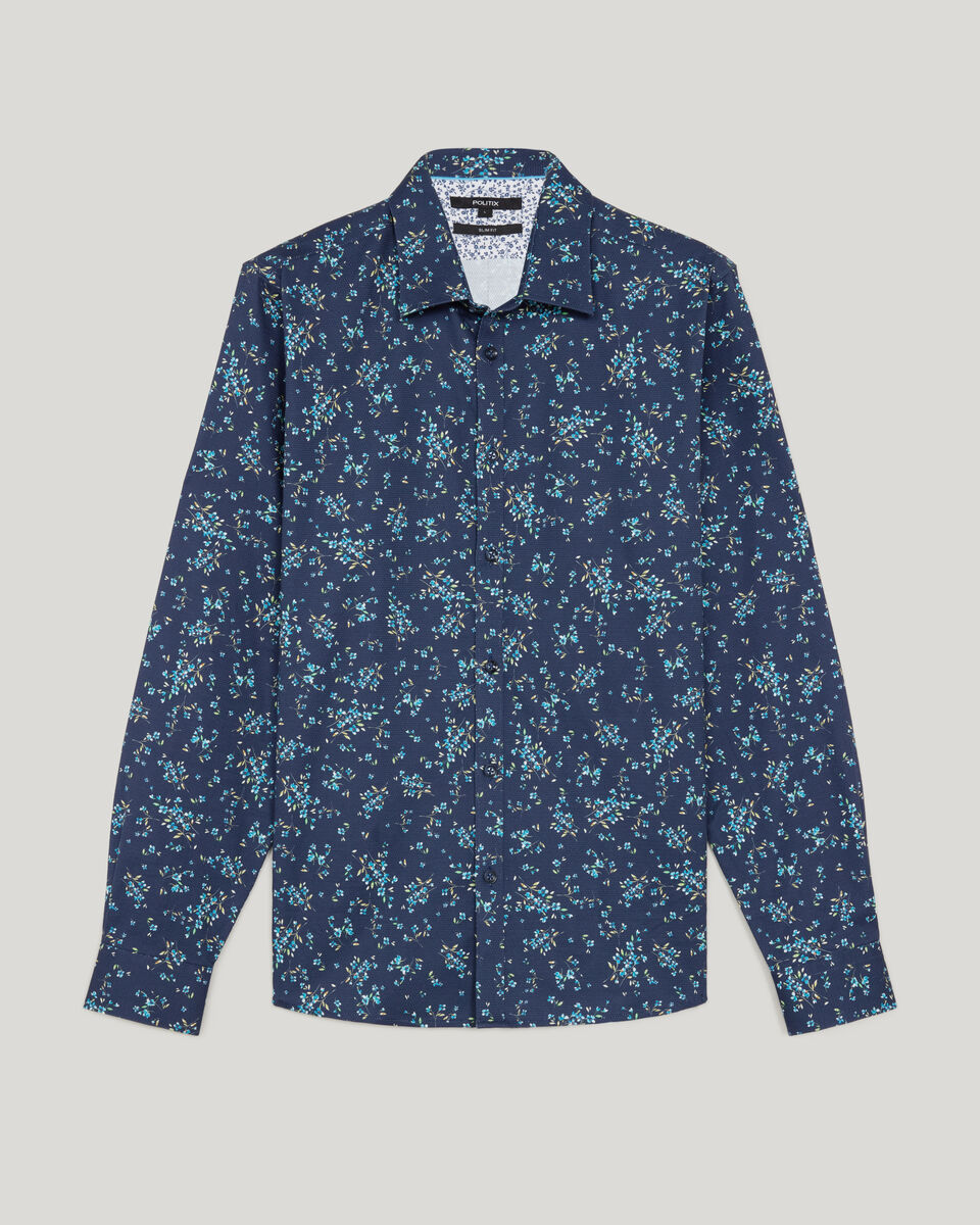 Bouquet Print Long Sleeve Shirt, Navy, hi-res